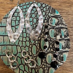 Silver and Black Dangle Earrings Set - Women Jewelry